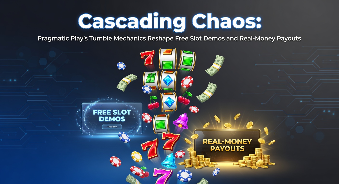 Vibrant screenshot of Pragmatic Play slot with cascading symbols tumbling down the reels, triggering chain reactions and multipliers