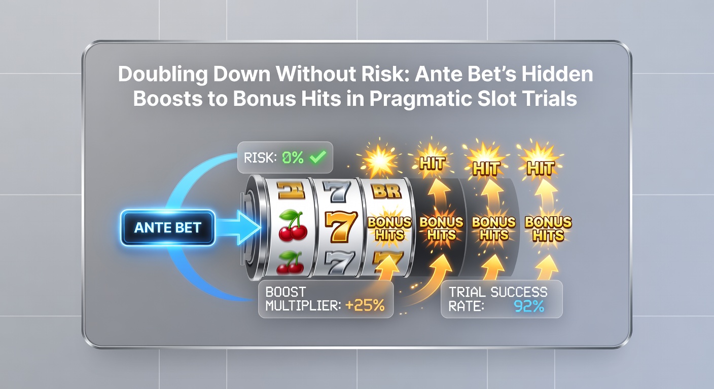 Close-up of demo results chart comparing bonus hit rates with and without Ante Bet, featuring spinning reels and glowing scatter symbols