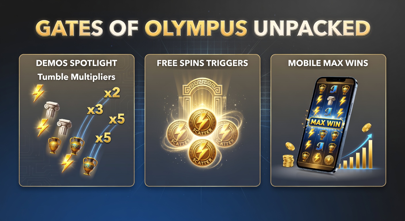 Screenshot of Gates of Olympus demo interface displaying tumbling reels with active multipliers and Zeus symbols in action