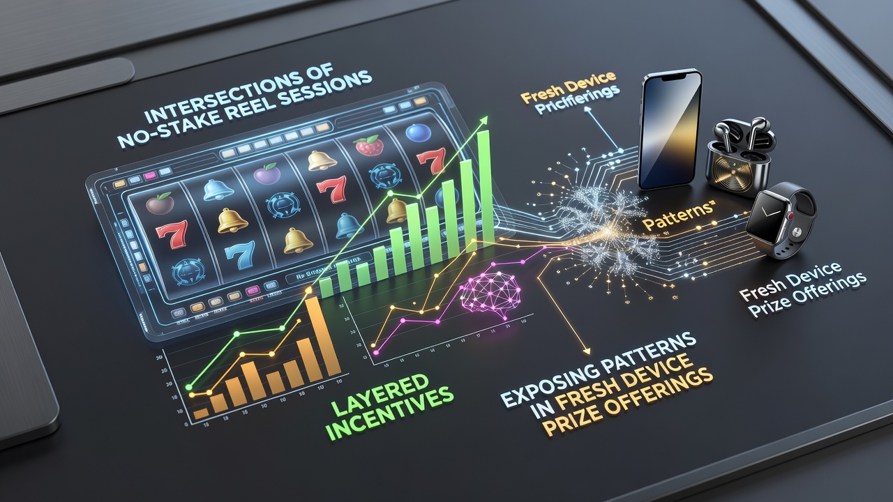 Visual representation of no-stake reel sessions intersecting with layered incentives on modern gaming devices