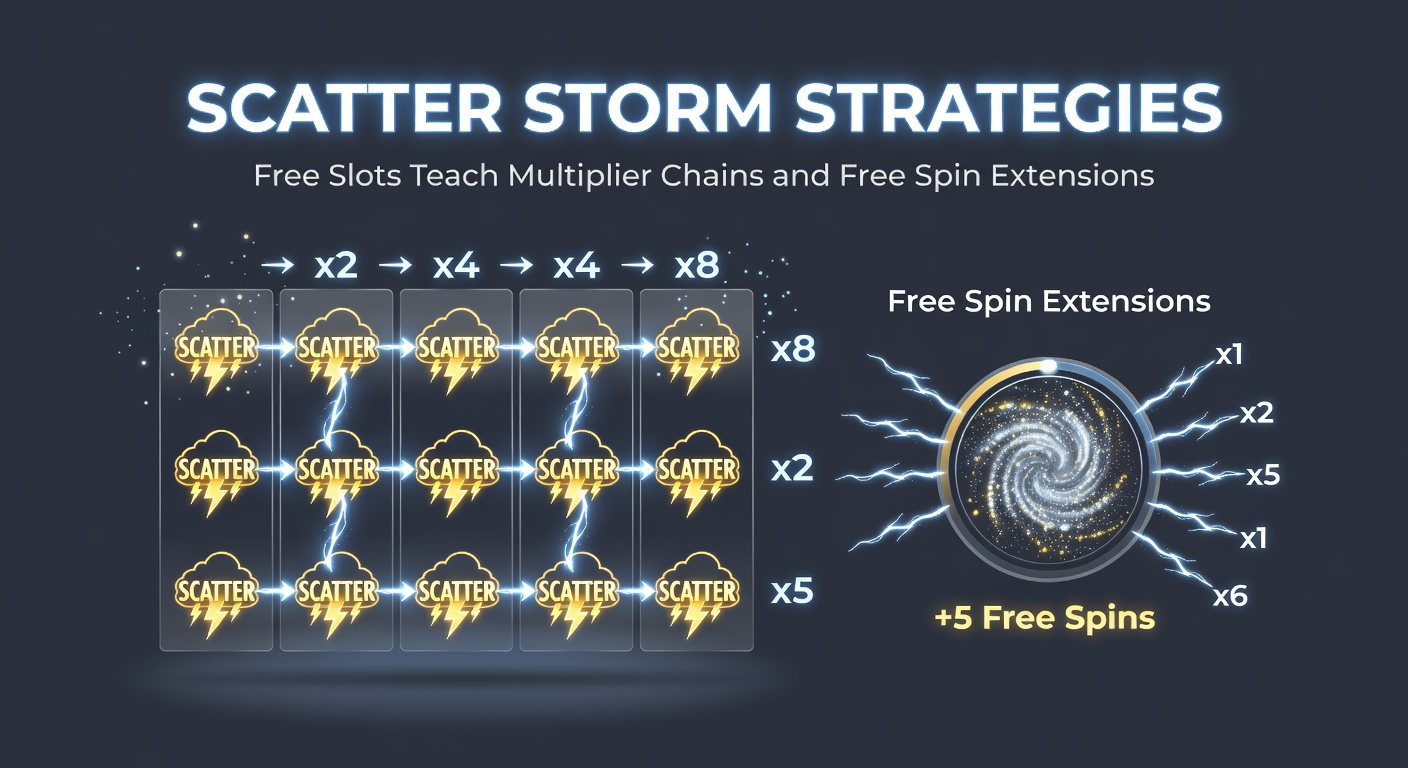 Dynamic close-up of slot reels during a multiplier chain explosion, with free spin counters ticking upward amid glowing scatters and soaring win values