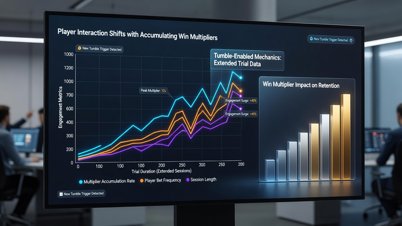 Graph illustrating player interaction changes with rising multipliers over time in mobile tumble games