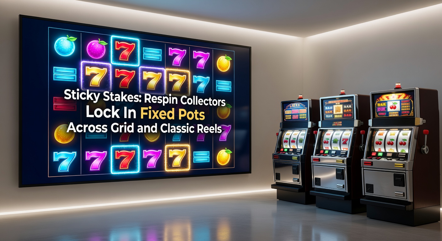 Close-up of respin collector meter filling with sticky jackpot symbols on classic reels, pots glowing as they lock