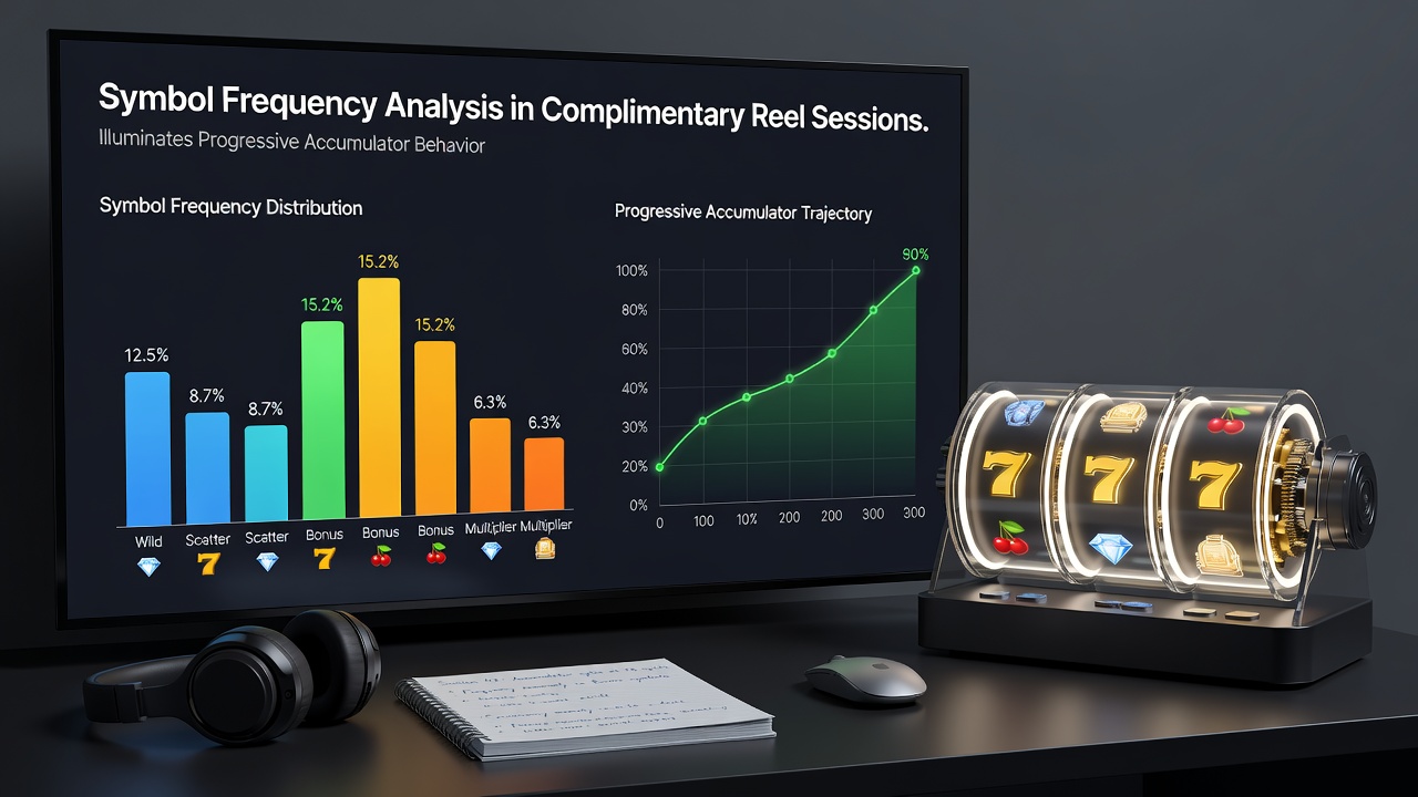 Close-up of mobile interface showing progressive accumulator meter alongside symbol frequency charts from demo sessions