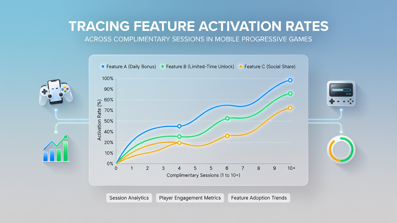 Mobile device displaying progressive slot game interface during a complimentary session with feature indicators highlighted